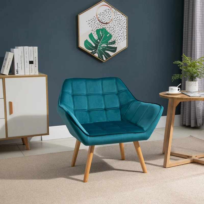 HOMCOM - Sessel Modern, Einzelsessel, TV Sessel, Ohrensessel Relaxsessel, Samt, erhöhte Beine, samtartiges Polyester, skandinavisch design