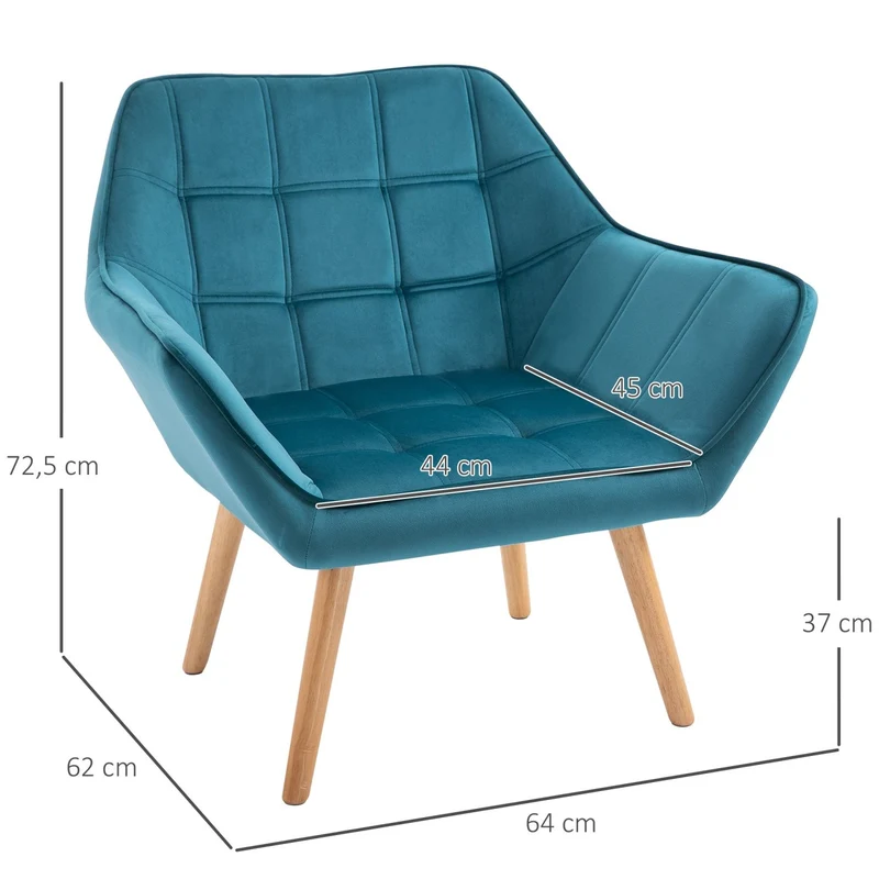 HOMCOM - Sessel Modern, Einzelsessel, TV Sessel, Ohrensessel Relaxsessel, Samt, erhöhte Beine, samtartiges Polyester, skandinavisch design