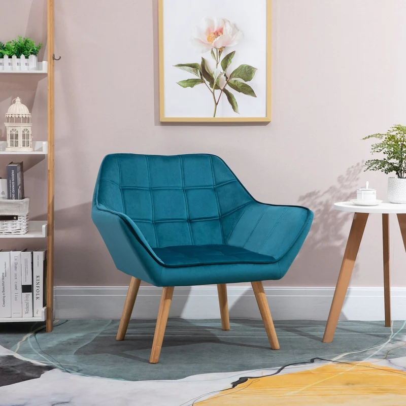 HOMCOM - Sessel Modern, Einzelsessel, TV Sessel, Ohrensessel Relaxsessel, Samt, erhöhte Beine, samtartiges Polyester, skandinavisch design