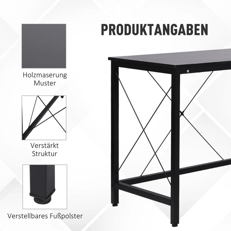 HOMCOM – L-förmiger Eckschreibtisch, 150 × 150 × 76 cm, bis 70 kg, MDF und Metall, Schwarz