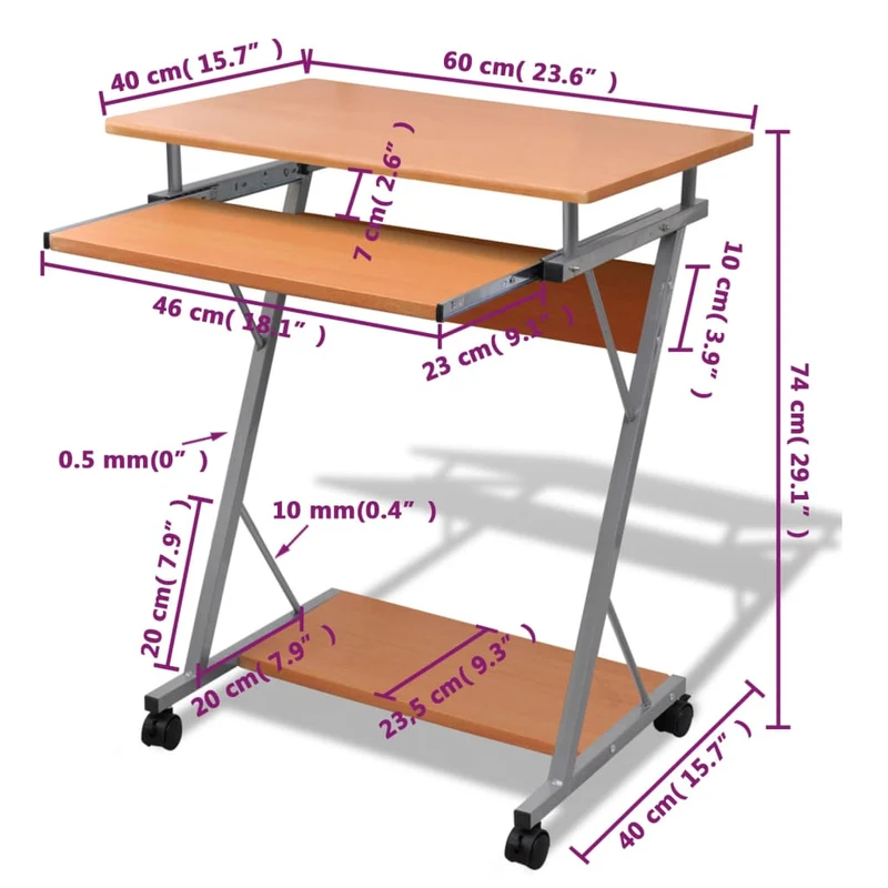 vidaXL - Bürotisch, Laptoptisch, Laptoptisch Höhenverstellbar, Stehpult, Laptoptisch mit Rollen, braun