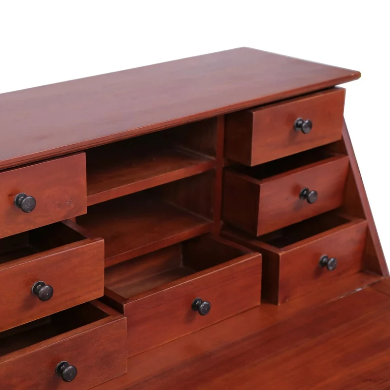 vidaXL - Sekretär, Kleiner Schreibtisch, 78×42×103 cm, Mit 9 Schubladen, 2 offenen Fächern und einer Klappschreibtafel, Massivholz Mahagoni, Braun