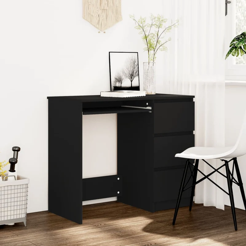 vidaXL - Schreibtisch, Schreibtisch Weiß, Schreibtisch Holz, Schreibtisch Schmal, 90x45x76 cm, Schreibtisch mit Schubladen, Schwarz