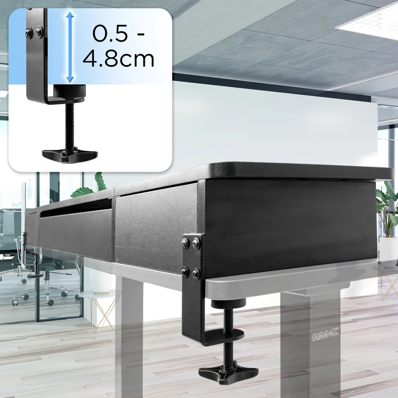 Duronic DD2 BK Schreibtischaufsatz für 2 Monitore, Schreibtisch Erweiterung mit Schubladen, 120 x 25 x 11,5 cm, Monitorerhöhung mit Tischklemmen, Gaming Home Office Monitorständer, Extra Breit