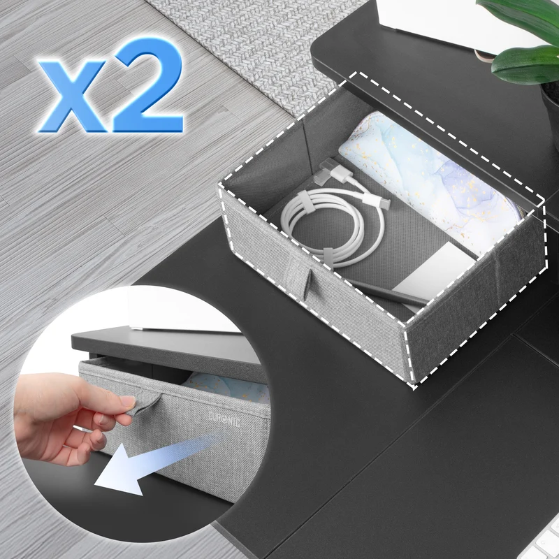 Duronic DD2 BK Schreibtischaufsatz für 2 Monitore, Schreibtisch Erweiterung mit Schubladen, 120 x 25 x 11,5 cm, Monitorerhöhung mit Tischklemmen, Gaming Home Office Monitorständer, Extra Breit