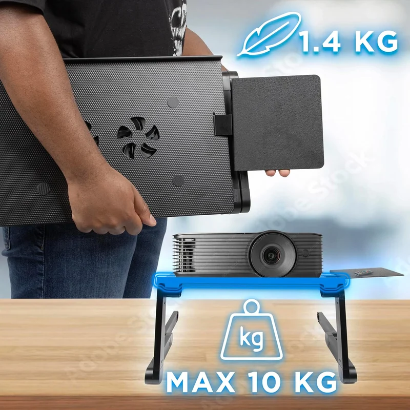 Duronic DML141 höhenverstellbarer Laptopständer mit Laptopkühler und Mousepad, Erhöhung für Laptop bis 16 Zoll, geeignet für Couch Sofa Home-Office
