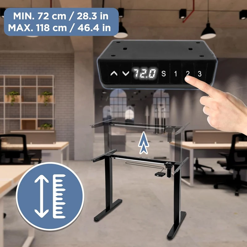 Duronic CD120 BT Höhenverstellbarer Schreibtisch, Computertisch für Büro, Gaming und Streaming, elektrischer Schreibtisch mit USB Port, 120 x 60 cm Sitz-Steh-Schreibtisch, Höhenverstellbar von 72 bis 118 cm