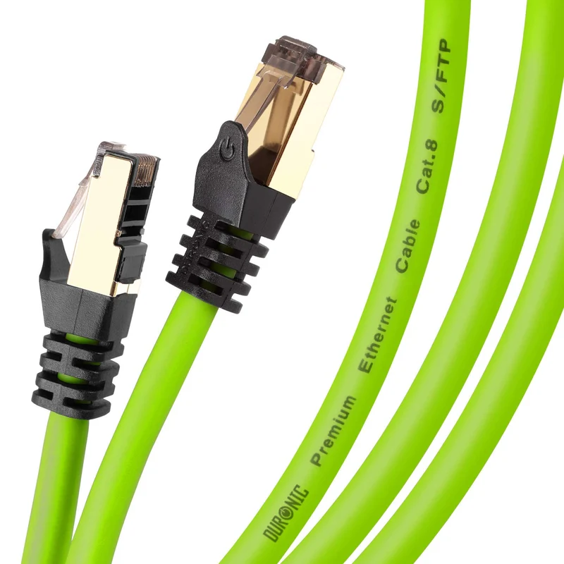 Duronic CAT8 GN 1 m Ethernet-Kabel | 40 Gbps Netzwerkabel | RJ45 Gigabit LAN Kabel Cat 8 | Patch Kabel 2000 MHz S/FTP Schirmung | TV Streaming Router Modem Switch Internetkabel 10 100 1000 Mbit