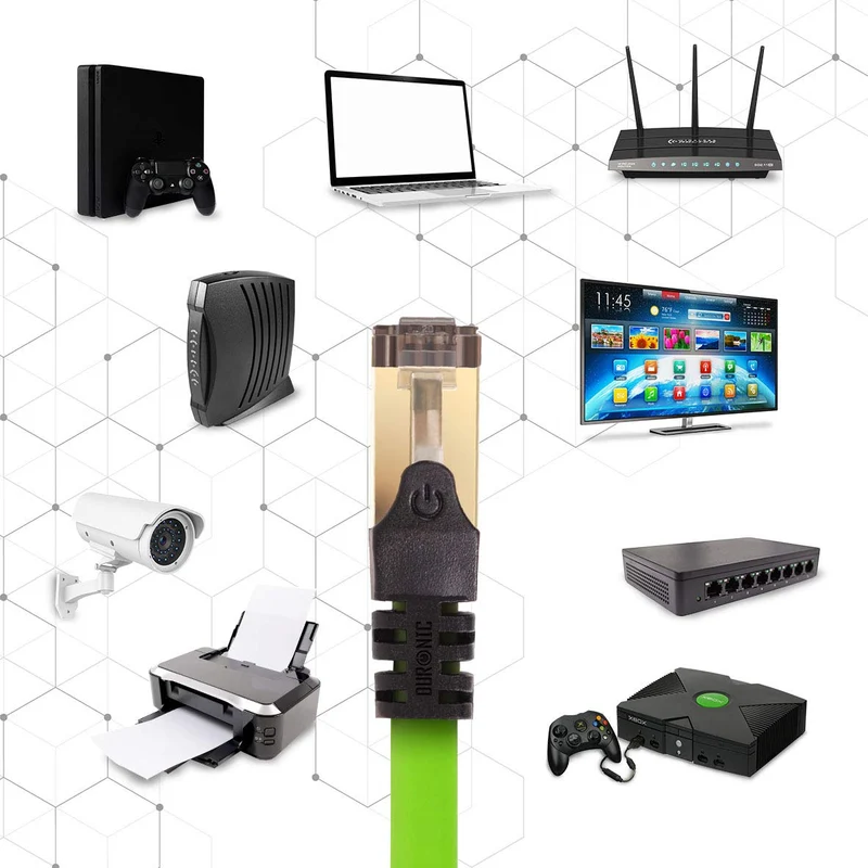 Duronic CAT8 GN 1 m Ethernet-Kabel | 40 Gbps Netzwerkabel | RJ45 Gigabit LAN Kabel Cat 8 | Patch Kabel 2000 MHz S/FTP Schirmung | TV Streaming Router Modem Switch Internetkabel 10 100 1000 Mbit