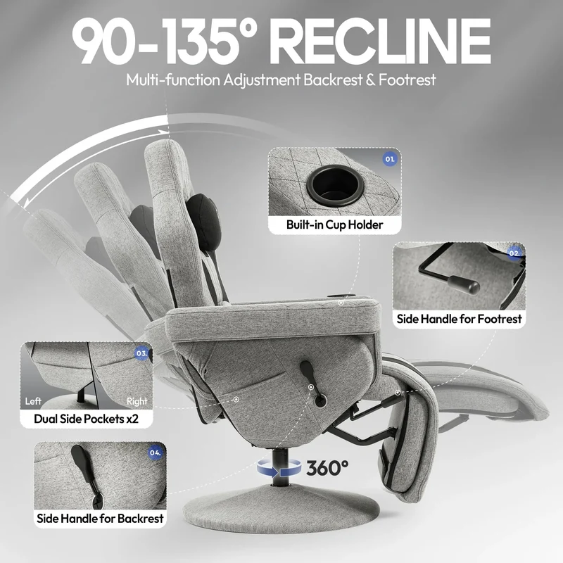 Dowinx Recliner Chair with Massage Lumbar LS-66D3A Gray
