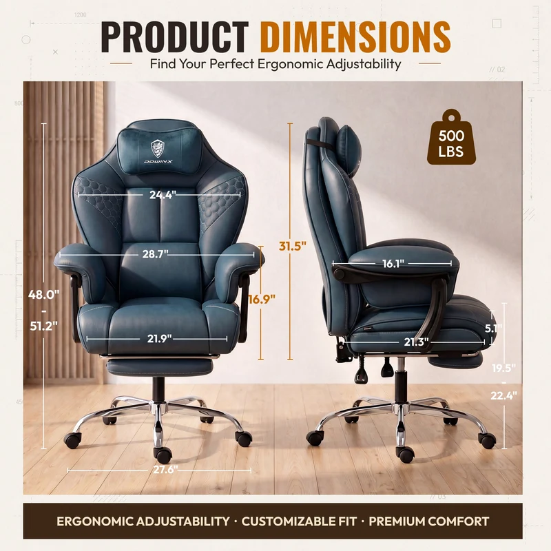 Dowinx Big & Tall Leather Executive Office Chair LS-66D5A-06 Blue