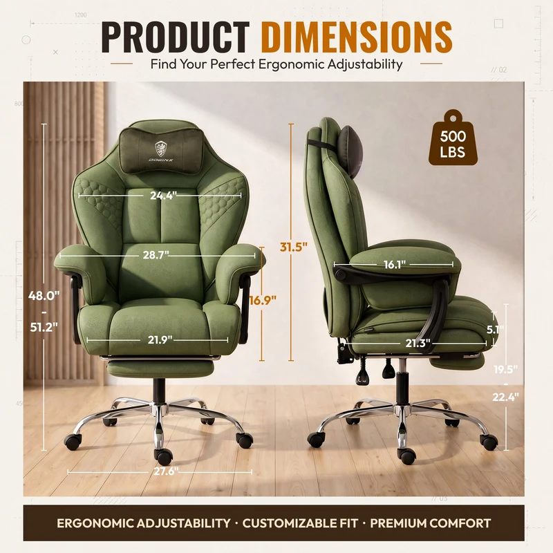 Dowinx Big & Tall Leather Executive Office Chair LS-66D5A-05 Green