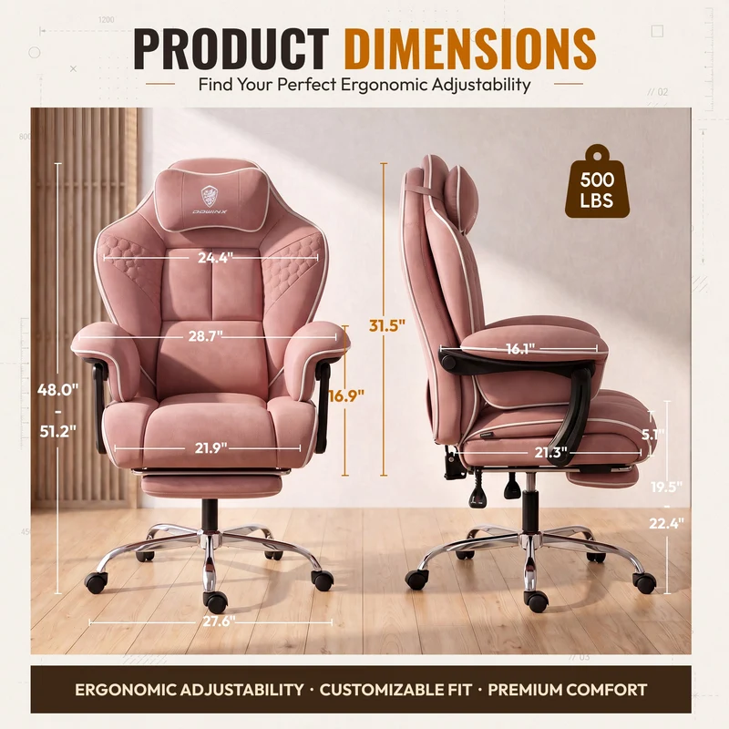 Dowinx Big & Tall Leather Executive Office Chair LS-66D5A-04 Pink