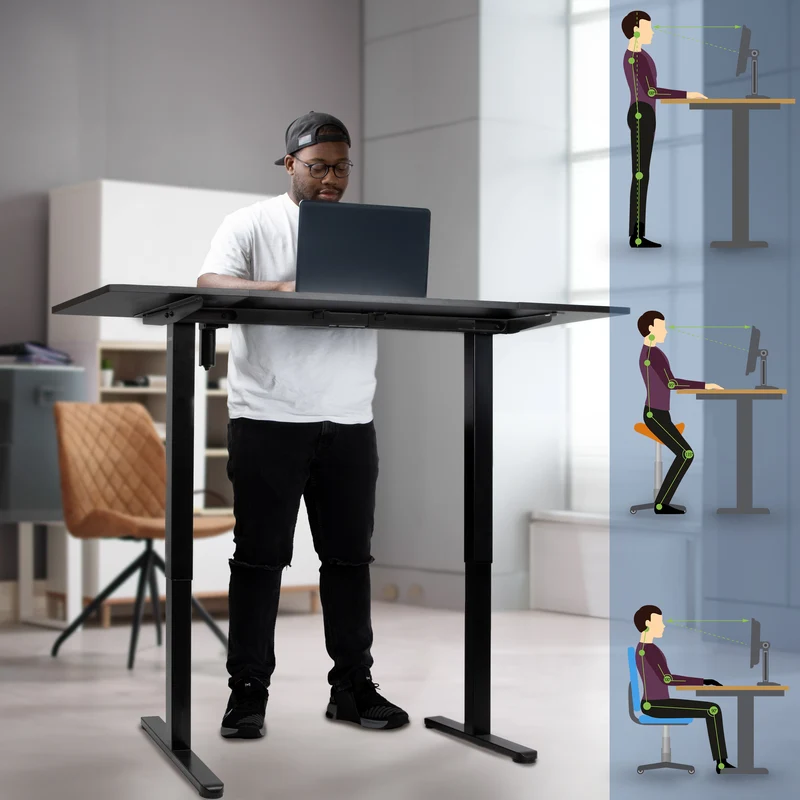 Duronic CD160 BK Höhenverstellbarer Schreibtisch, Computertisch für Büro und Gaming, elektrischer Schreibtisch mit USB Port, 160 x 60 cm Sitz-Steh-Schreibtisch, Höhenverstellbar von 72 bis 118 cm