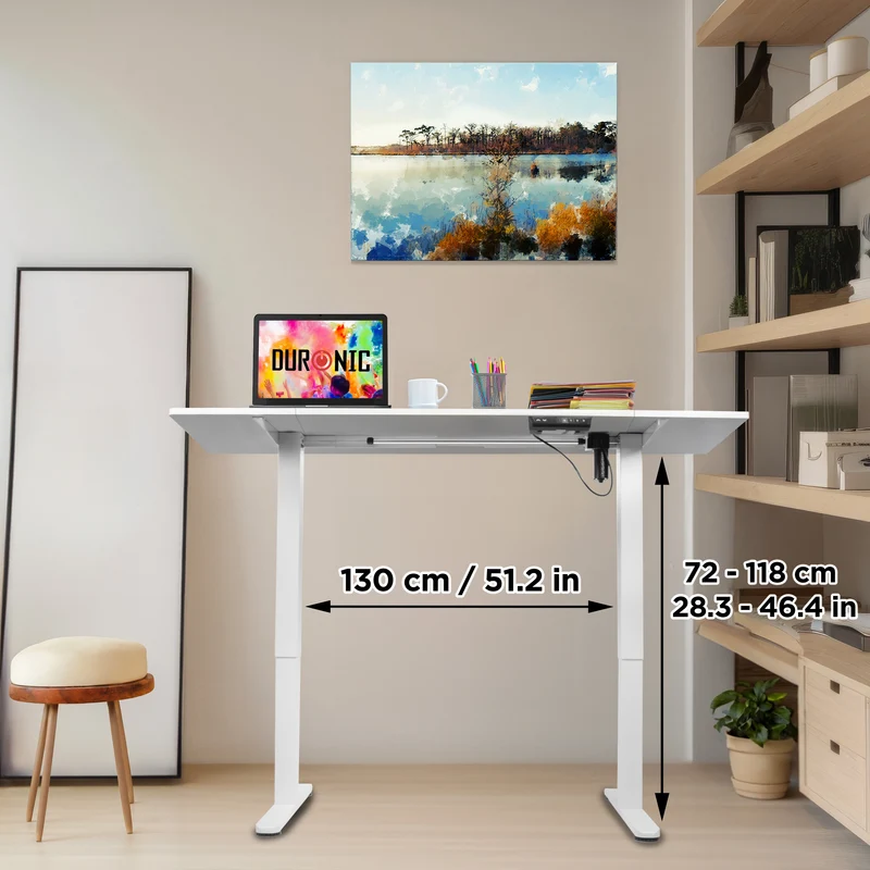 Duronic CD160 WE Höhenverstellbarer Schreibtisch, Computertisch für Büro und Gaming, elektrischer Schreibtisch mit USB Port, 160 x 60 cm Sitz-Steh-Schreibtisch, Höhenverstellbar von 72 bis 118 cm