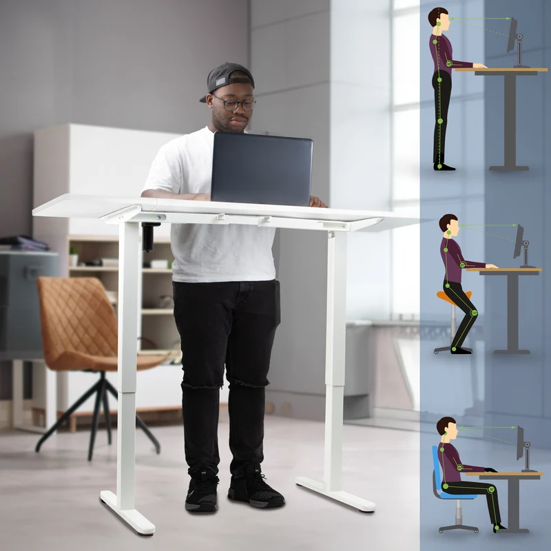 Duronic CD160 WE Höhenverstellbarer Schreibtisch, Computertisch für Büro und Gaming, elektrischer Schreibtisch mit USB Port, 160 x 60 cm Sitz-Steh-Schreibtisch, Höhenverstellbar von 72 bis 118 cm