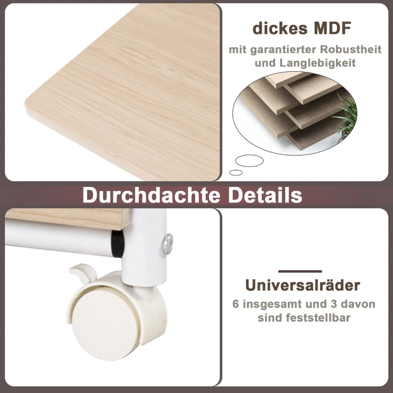 Costway - Klappbarer Computertisch mit 3 Schubladen Schreibtisch 105 x 50 x 75 cm Natur