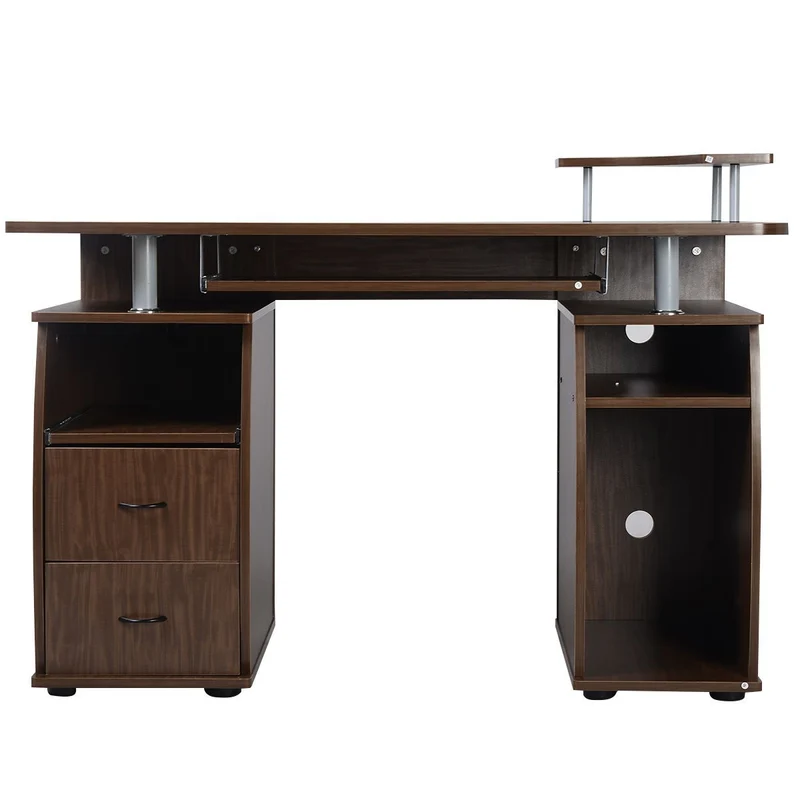 Costway – Computertisch mit Tastaturauszug, Druckerablage, Monitoraufsatz und Schublade, 120 × 55 × 85 cm, Walnuss