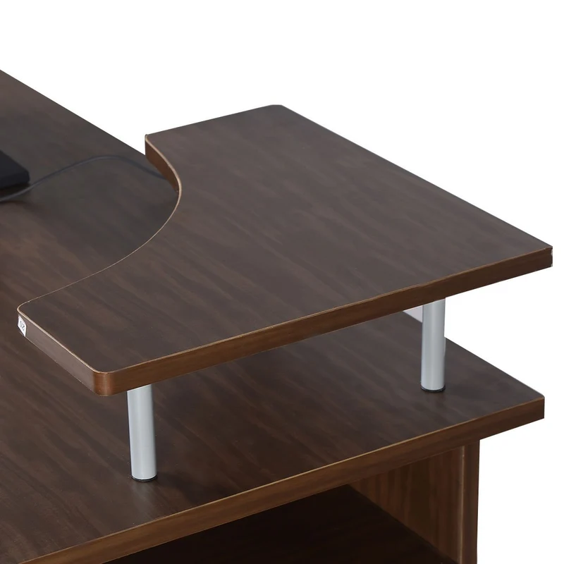 Costway – Computertisch mit Tastaturauszug, Druckerablage, Monitoraufsatz und Schublade, 120 × 55 × 85 cm, Walnuss