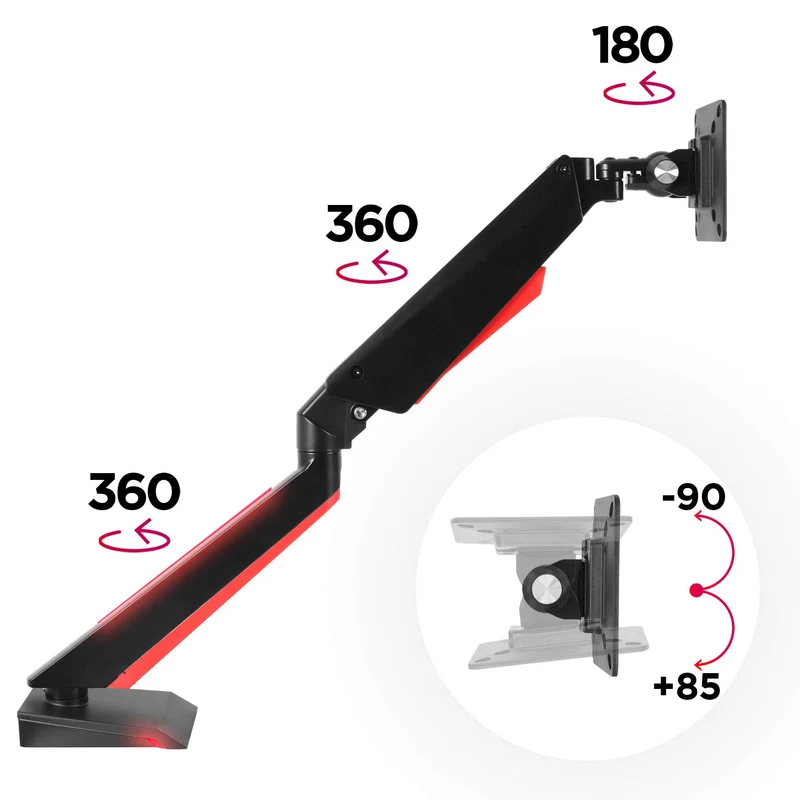 Duronic DMGM5X1 Monitorarm | Monitorhalterung für WQHD Curved Gaming Monitor bis 32 Zoll | Rotes LED Ambient Light | Gasgefedert VESA Halterung | Dreh-, neig, schwenk-, und höhenverstellbar | Bis 8kg
