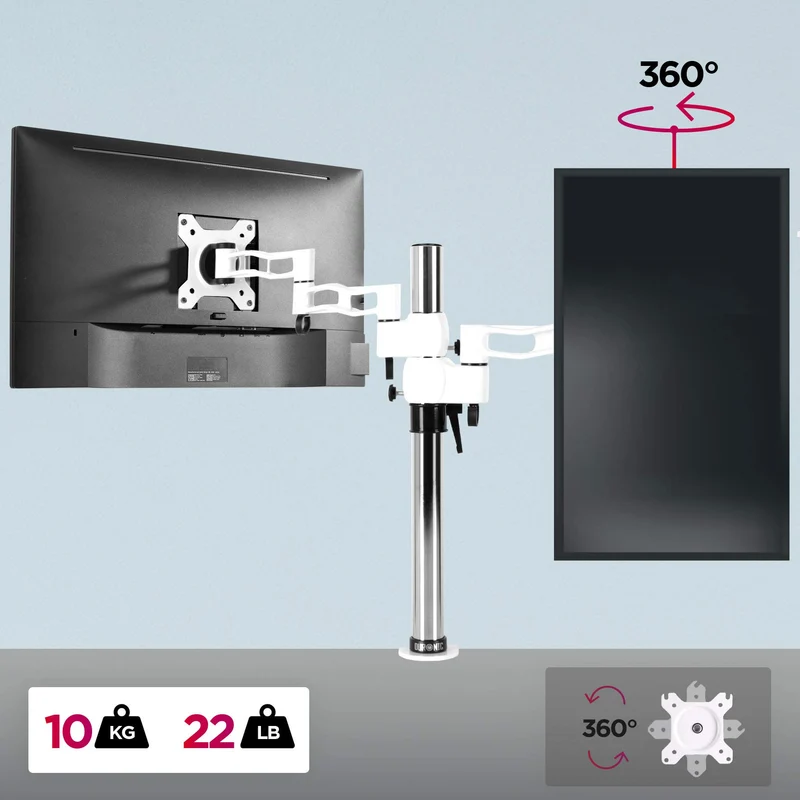Duronic DM351X3 WE Monitorarm | Monitor Halterung Bildschirme bis 27" Zoll | LCD LED Display Ständer bis 10 kg | Höhenverstellbar | Neigbar -15° bis +15° | Drehbar 360° | Monitorhalterung Arm VESA