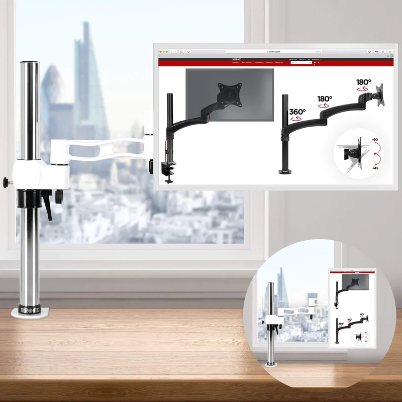 Duronic DM351X3 WE Monitorarm | Monitor Halterung Bildschirme bis 27" Zoll | LCD LED Display Ständer bis 10 kg | Höhenverstellbar | Neigbar -15° bis +15° | Drehbar 360° | Monitorhalterung Arm VESA