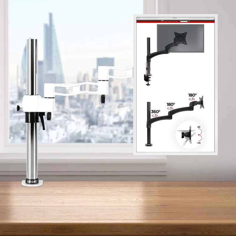 Duronic DM351X3 WE Monitorarm | Monitor Halterung Bildschirme bis 27" Zoll | LCD LED Display Ständer bis 10 kg | Höhenverstellbar | Neigbar -15° bis +15° | Drehbar 360° | Monitorhalterung Arm VESA