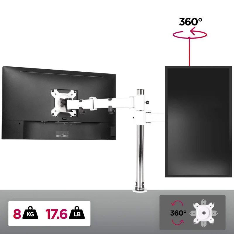 Duronic DM251X3 WE Monitor-Halterung 1 Monitor für 13-27 Zoll Flach & Curved Bildschirm-Halterung 8kg, Monitor Tischhalterung Höhenverstellbar Neigbar Schwenkbar Drehbar, Vesa halterung, Monitor-Arm