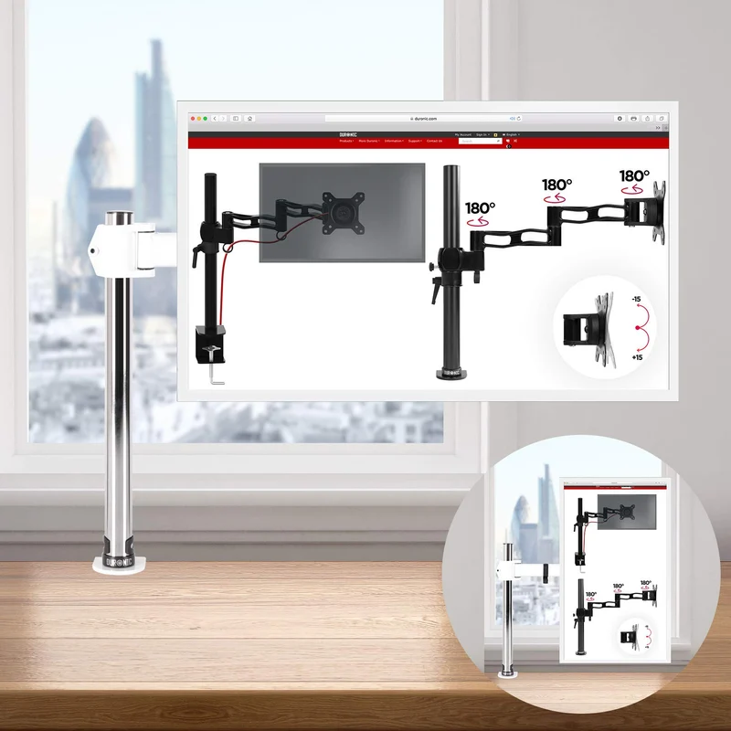 Duronic DM251X3 WE Monitor-Halterung 1 Monitor für 13-27 Zoll Flach & Curved Bildschirm-Halterung 8kg, Monitor Tischhalterung Höhenverstellbar Neigbar Schwenkbar Drehbar, Vesa halterung, Monitor-Arm