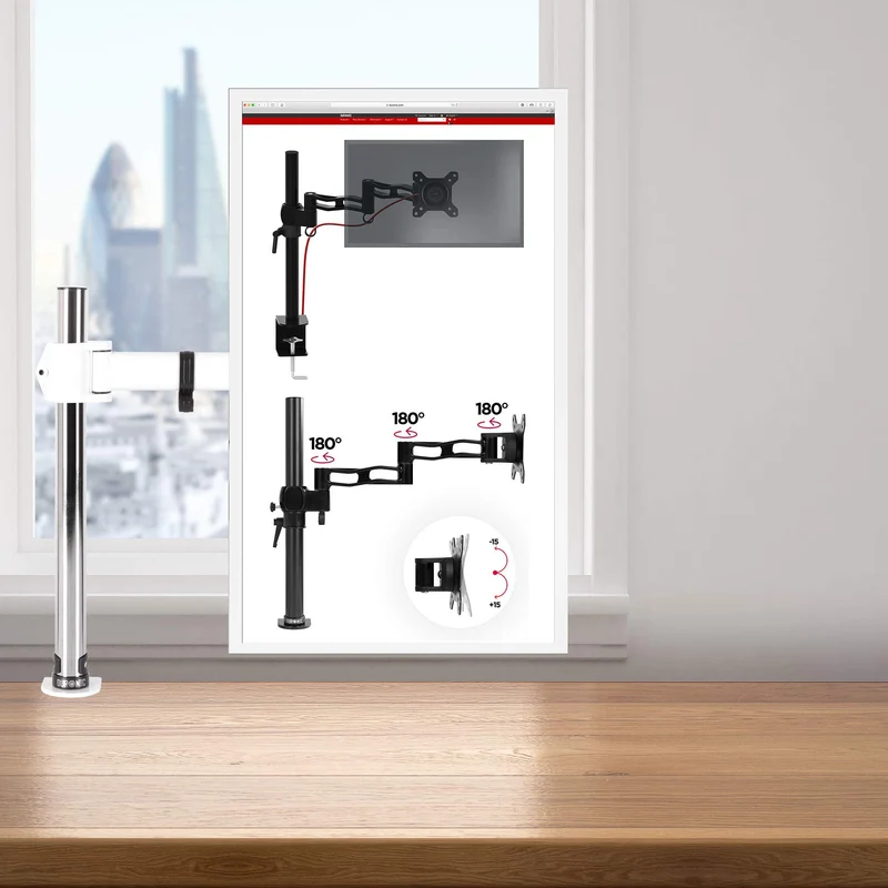 Duronic DM251X3 WE Monitor-Halterung 1 Monitor für 13-27 Zoll Flach & Curved Bildschirm-Halterung 8kg, Monitor Tischhalterung Höhenverstellbar Neigbar Schwenkbar Drehbar, Vesa halterung, Monitor-Arm
