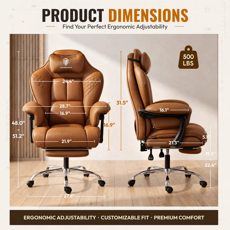 Dowinx Big & Tall Leather Executive Office Chair LS-66D5A-03 Brown