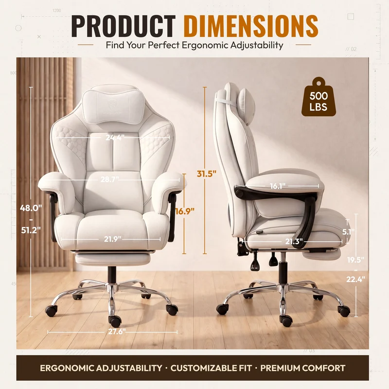 Dowinx Big & Tall Leather Executive Office Chair LS-66D5A-02 White