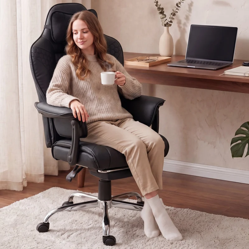Dowinx Big & Tall Leather Executive Office Chair LS-66D5A-01 Black