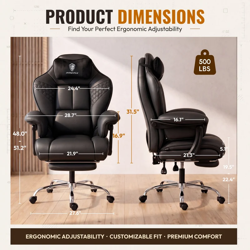 Dowinx Big & Tall Leather Executive Office Chair LS-66D5A-01 Black
