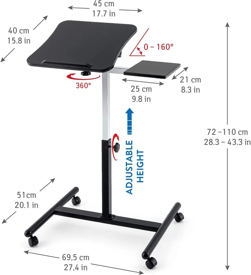 Tatkraft Vanessa - Laptoptisch, Laptoptisch Höhenverstellbar, mit Mausablage, Laptoptisch Sofa, MDF Holz, Stahl, Schwarz