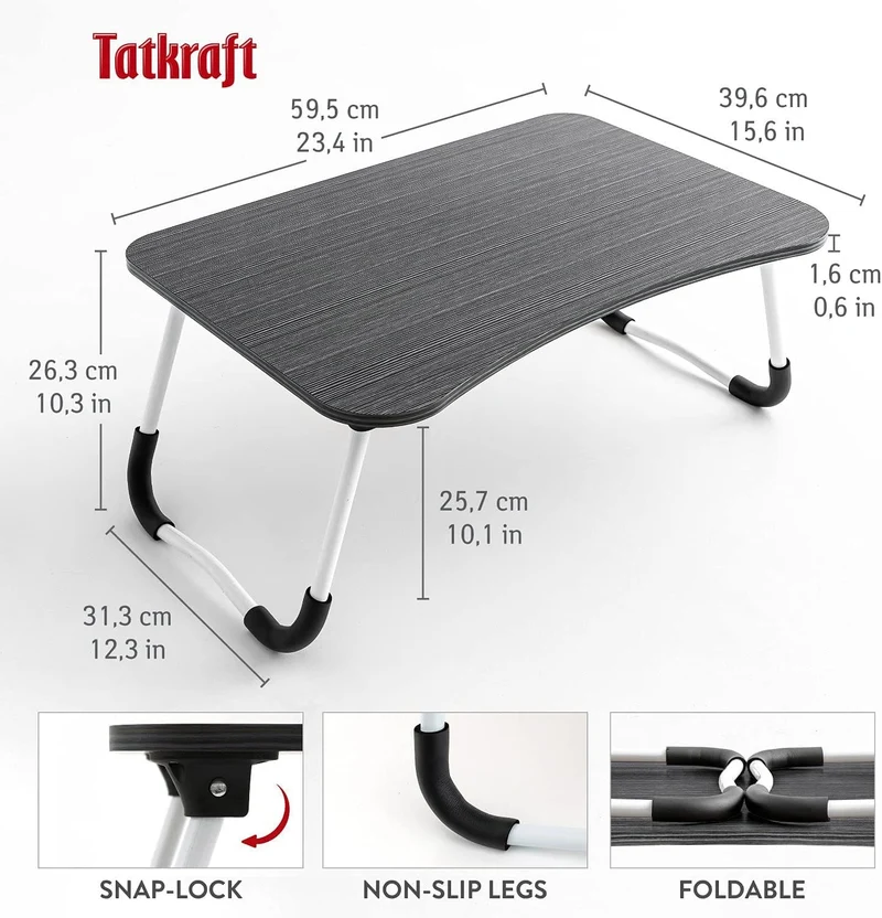 Tatkraft Olaf - Laptoptisch, Laptop Ständer, Laptoptisch Bett, Sofa, Faltbare Betttisch, Tischplatte 60 X 40 cm, Schwarz
