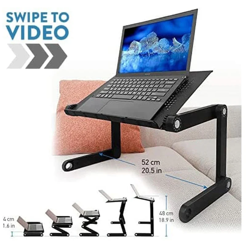 WonderWorker Newton Laptop Ständer Höhenverstellbar, Laptoptisch Sofa, Laptoptisch Bett, Klappbar, Laptoptisch im Liegen, aus Aluminium, Schwarz