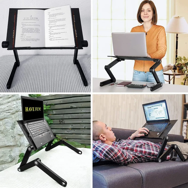 WonderWorker Newton Laptop Ständer Höhenverstellbar, Laptoptisch Sofa, Laptoptisch Bett, Klappbar, Laptoptisch im Liegen, aus Aluminium, Schwarz