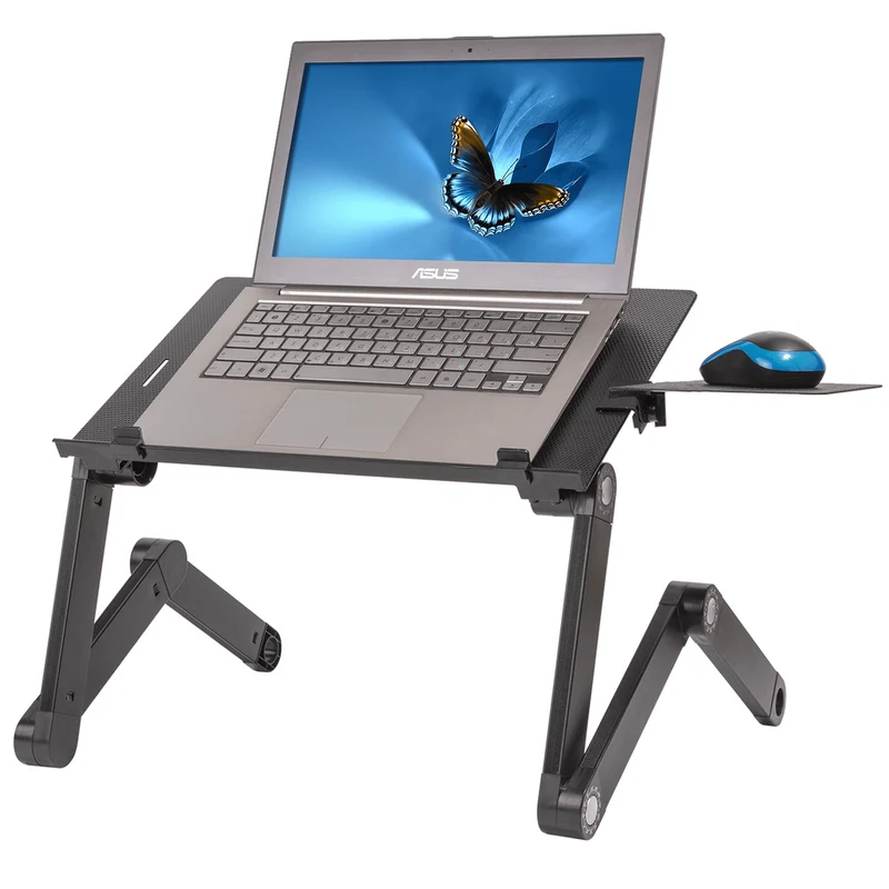 WonderWorker Einstein – klappbarer Laptoptisch fürs Bett und Sofa, höhenverstellbar, für Laptops bis 17 Zoll, mit 2 USB-Lüftern, Schwarz