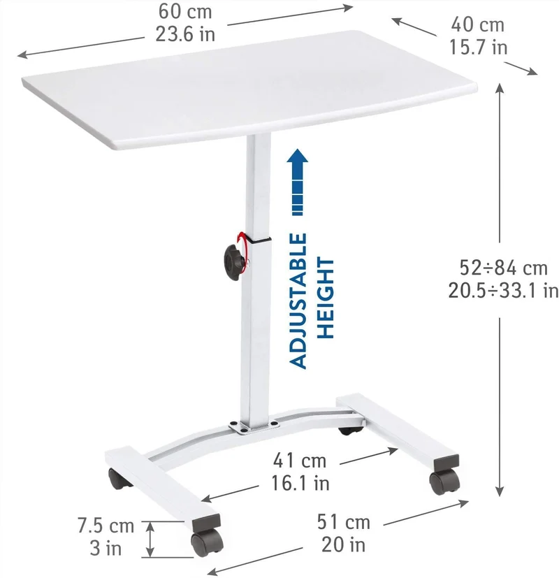 Tatkraft Cheer - Laptoptisch, Betttisch, Laptoptisch Höhenverstellbar, Laptoptisch Sofa, Laptoptisch Bett, mit Rollen, MDF Holz, Stahl, Weiß