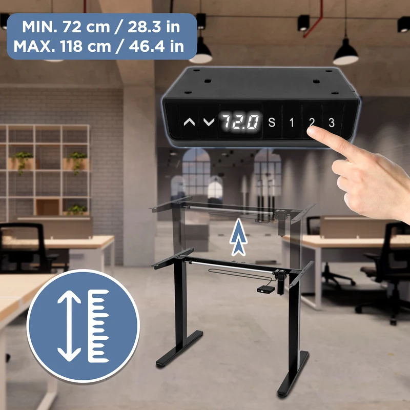 Duronic CD140 BK Höhenverstellbarer Schreibtisch, Computertisch für Büro und Gaming, elektrischer Schreibtisch mit USB Port, 140 x 60 cm Sitz-Steh-Schreibtisch, Höhenverstellbar von 72 bis 118 cm
