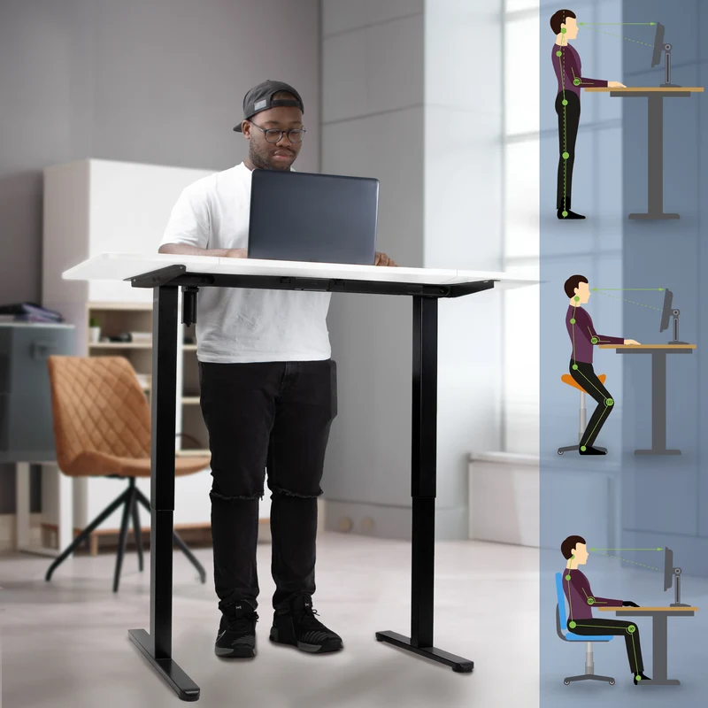 Duronic CD140 BW Höhenverstellbarer Schreibtisch, Computertisch für Büro und Gaming, elektrischer Schreibtisch mit USB Port, 140 x 60 cm Sitz-Steh-Schreibtisch, Höhenverstellbar von 72 bis 118 cm