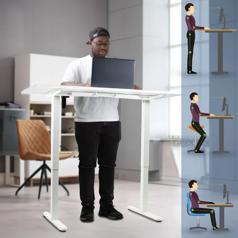 Duronic CD140 WE Höhenverstellbarer Schreibtisch, Computertisch für Büro und Gaming, elektrischer Schreibtisch mit USB Port, 140 x 60 cm Sitz-Steh-Schreibtisch, Höhenverstellbar von 72 bis 118 cm