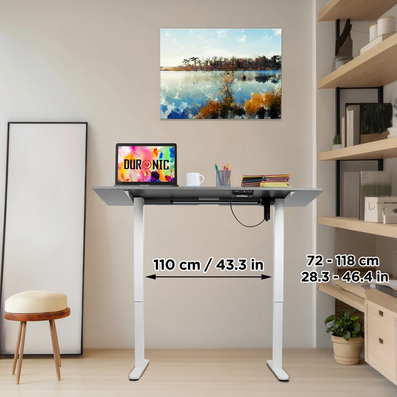 Duronic CD140 WG Höhenverstellbarer Schreibtisch, Computertisch für Büro und Gaming, elektrischer Schreibtisch mit USB Port, 140 x 60 cm Sitz-Steh-Schreibtisch, Höhenverstellbar von 72 bis 118 cm