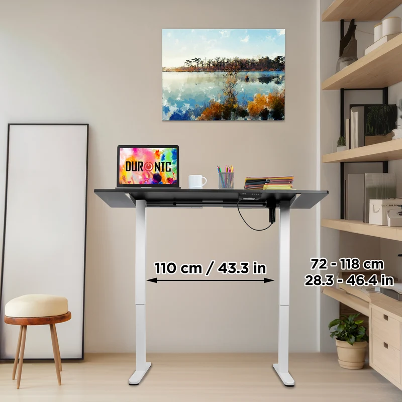 Duronic CD140 WK Höhenverstellbarer Schreibtisch, Computertisch für Büro und Gaming, elektrischer Schreibtisch mit USB Port, 140 x 60 cm Sitz-Steh-Schreibtisch, Höhenverstellbar von 72 bis 118 cm