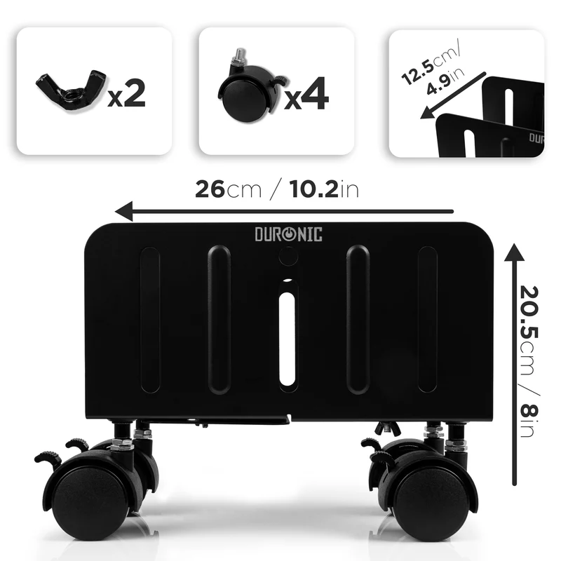 Duronic DMHD2 PC Halterung | Rollbare PC-Halterung | Gehäuse Halter für ITX, Midi, Big Tower bis 21 cm Breite | Rollbrett für Computer Tower unter dem Tisch | PCs bis 15 kg | Bessere Lüftung des PC