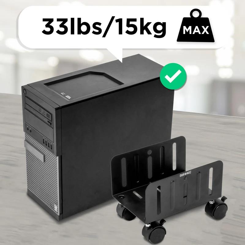 Duronic DMHD2 PC Halterung | Rollbare PC-Halterung | Gehäuse Halter für ITX, Midi, Big Tower bis 21 cm Breite | Rollbrett für Computer Tower unter dem Tisch | PCs bis 15 kg | Bessere Lüftung des PC