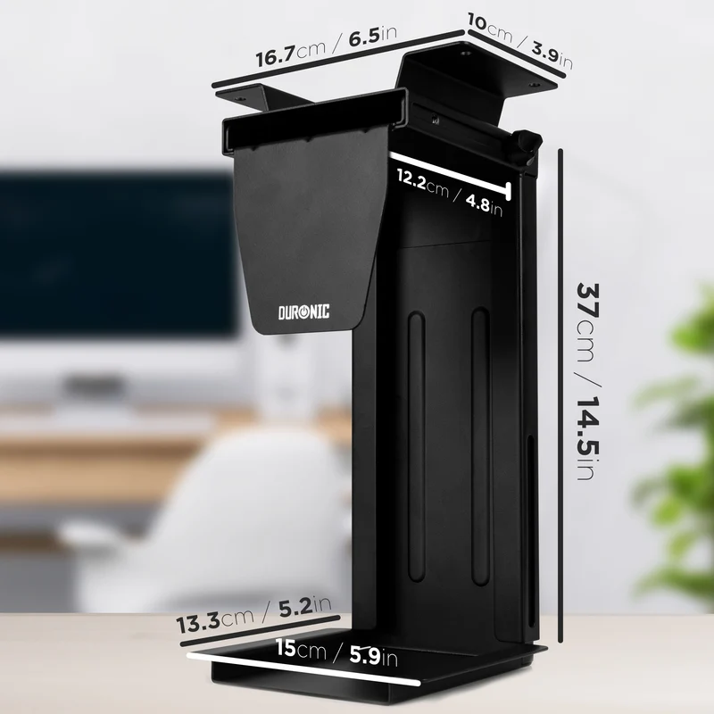 Duronic DMHD1 PC Halterung | Untertischhalterung 360° drehbar | Gehäuse Halter für ITX, Midi, Big Tower bis 36,5 cm | Verstellbare Computerhalterung für höhenverstellbare Schreibtische | PCs bis 10 kg