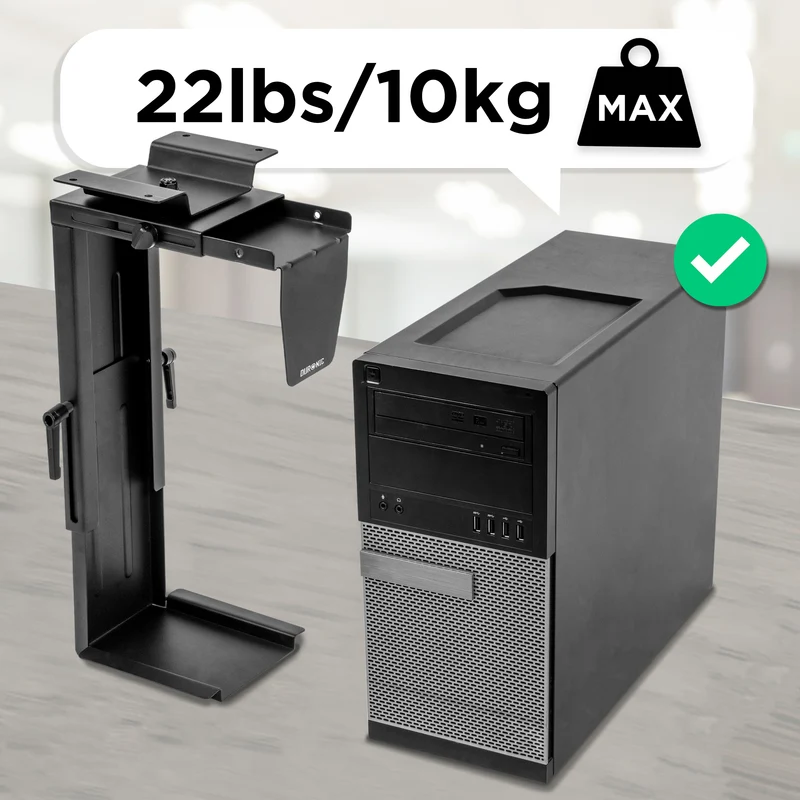 Duronic DMHD1 PC Halterung | Untertischhalterung 360° drehbar | Gehäuse Halter für ITX, Midi, Big Tower bis 36,5 cm | Verstellbare Computerhalterung für höhenverstellbare Schreibtische | PCs bis 10 kg