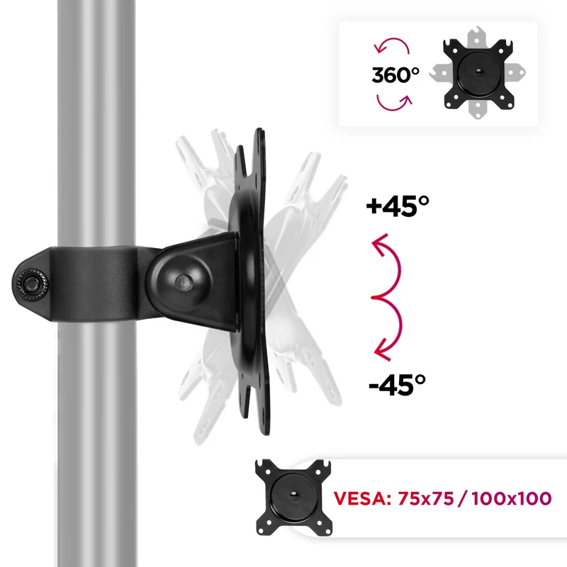 Duronic DM15/25 Head | VESA 75/100 Kopf zur Befestigung für Bildschirm | Monitor bis 27 Zoll | Drehbar um 360° | (-)45° Neigungswinkel | Ø 32 mm | Zubehör für Monitorhalterung | Halterung für Display